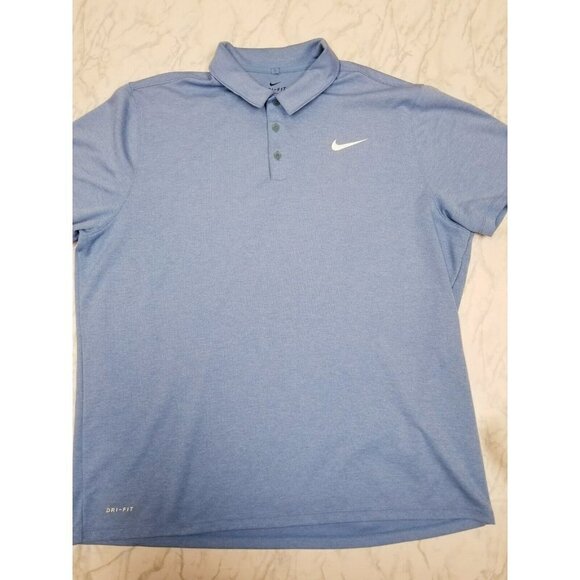 Nike Golf Polo Shirt Adult 2XL Blue DRI-FIT‎ Short Sleeve White Swoosh Mens - Picture 1 of 10